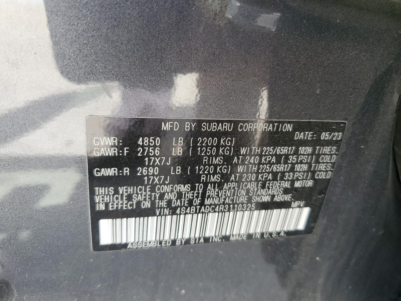 2024 Subaru Outback Premium VIN: 4S4BTADC4R3110325 Lot: 80821185