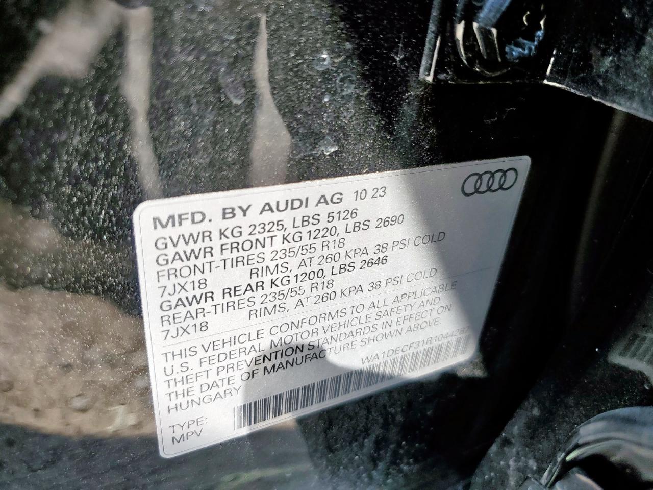 2024 Audi Q3 Premium S Line 45 VIN: WA1DECF31R1044287 Lot: 80619425