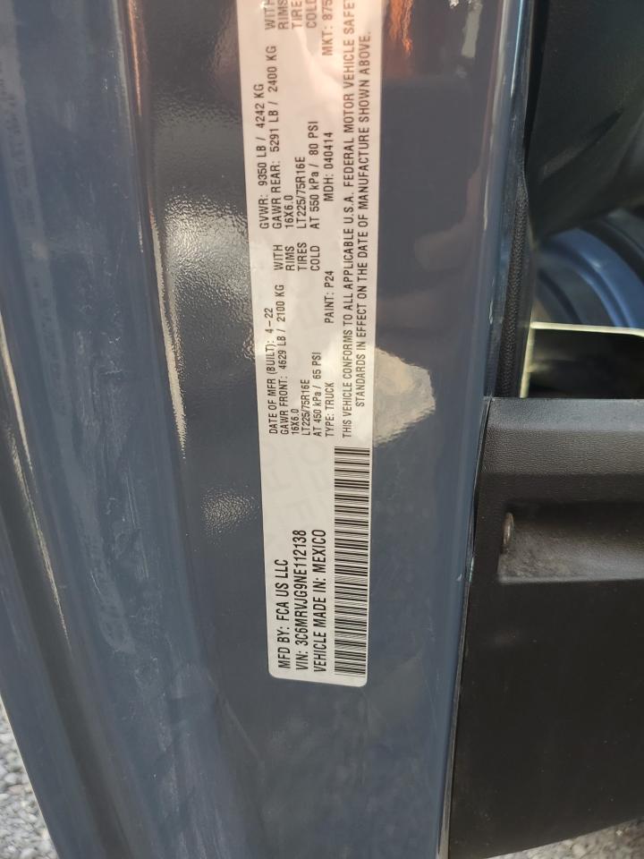 2022 Ram Promaster 3500 3500 High VIN: 3C6MRVJG9NE112138 Lot: 71459425