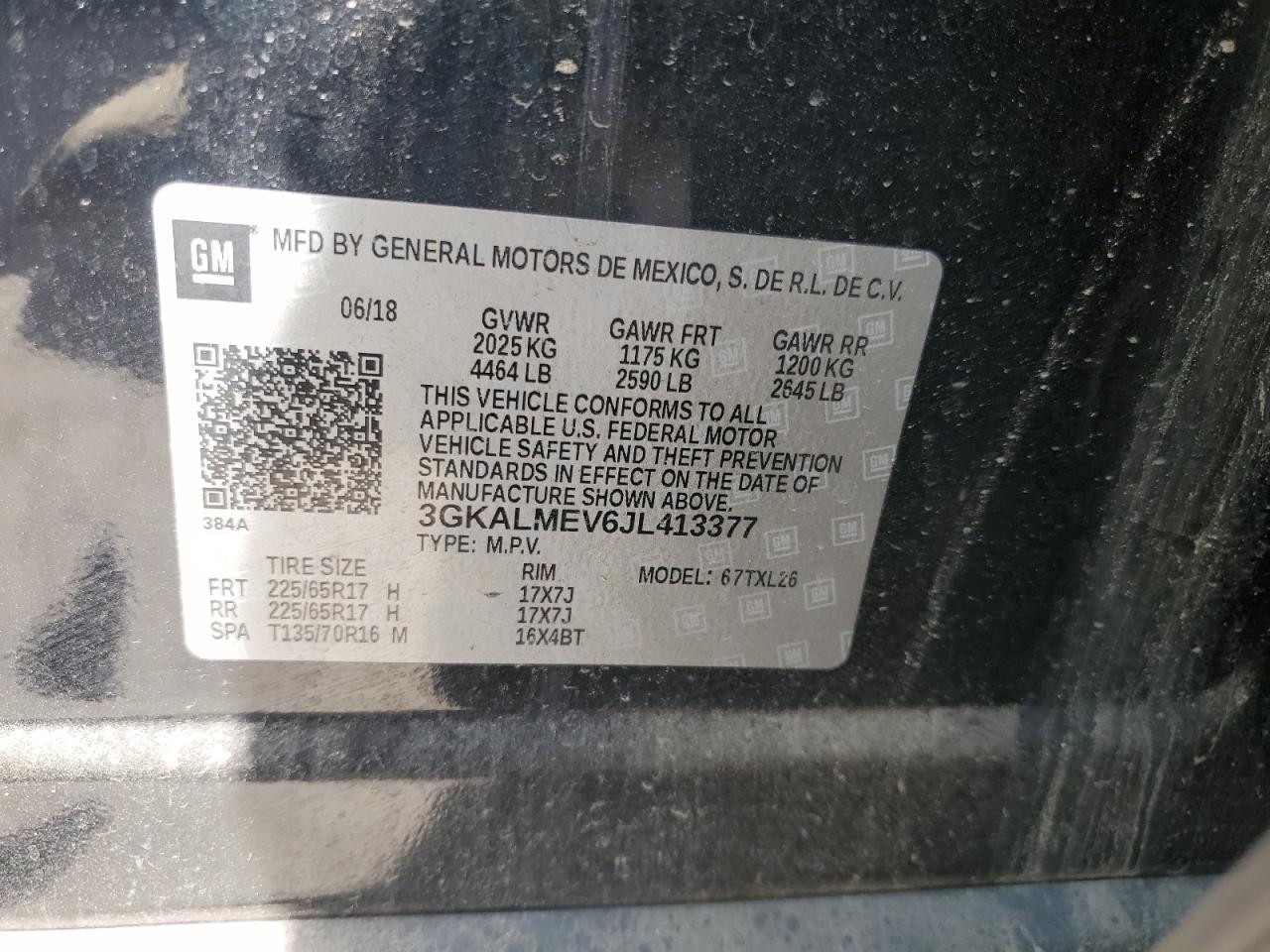 2018 GMC Terrain Sle VIN: 3GKALMEV6JL413377 Lot: 70520955