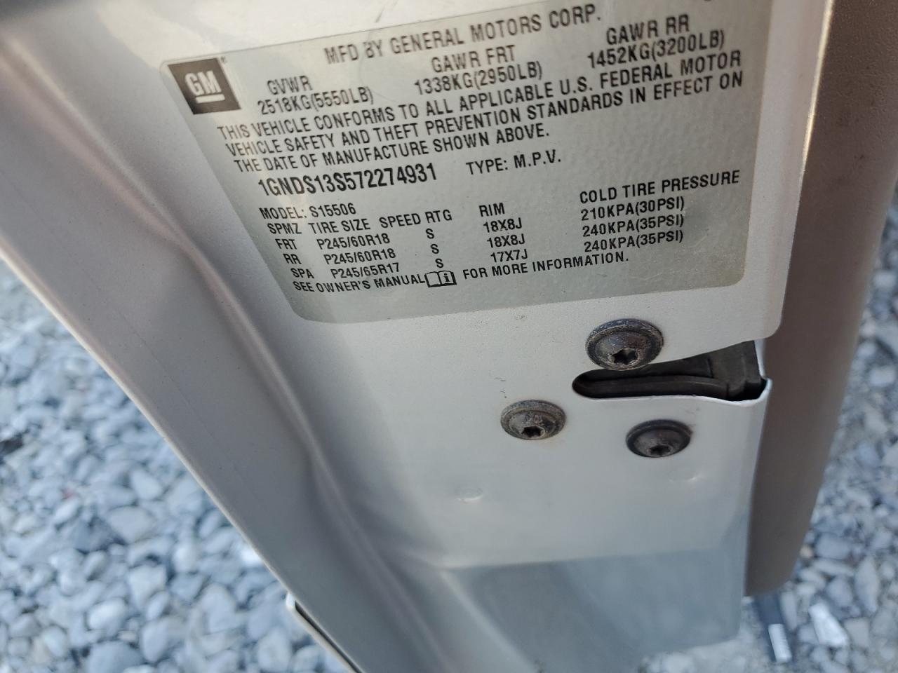 2007 Chevrolet Trailblazer Ls VIN: 1GNDS13S572274931 Lot: 80434075