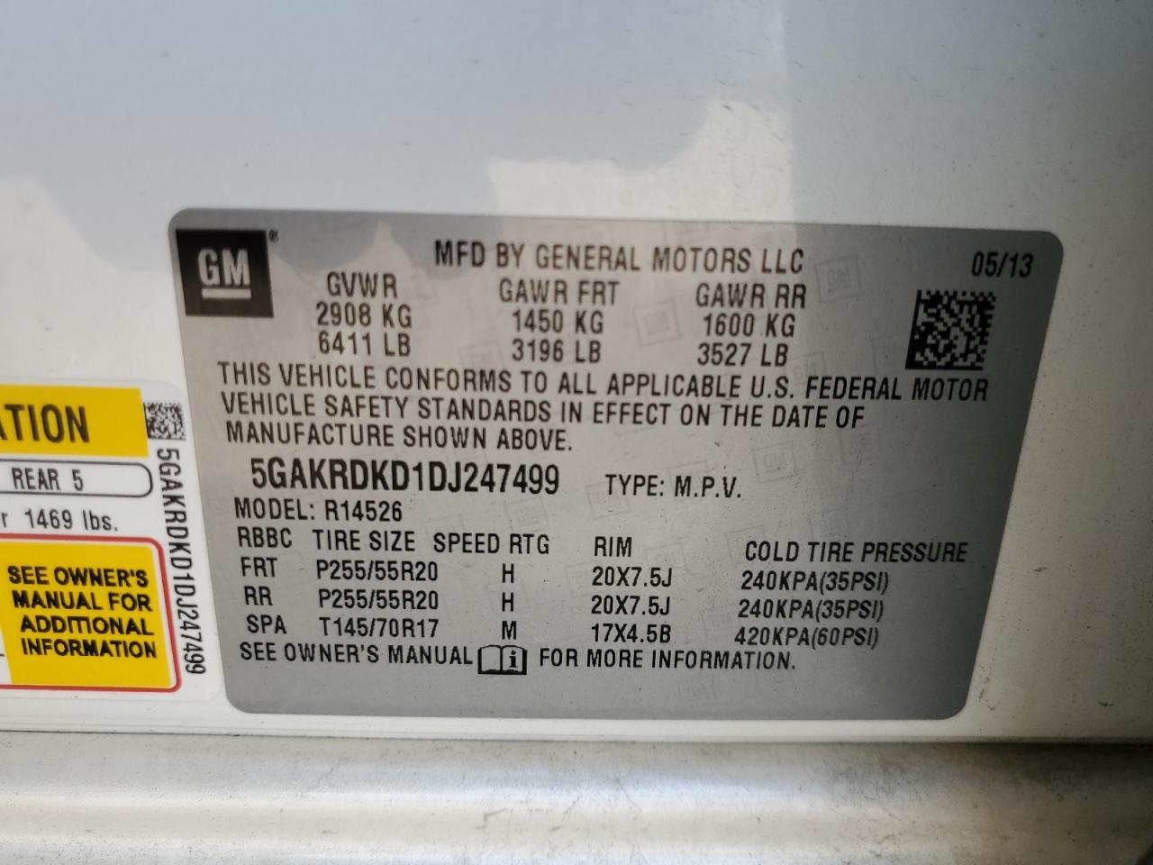 2013 Buick Enclave VIN: 5GAKRDKD1DJ247499 Lot: 81284675