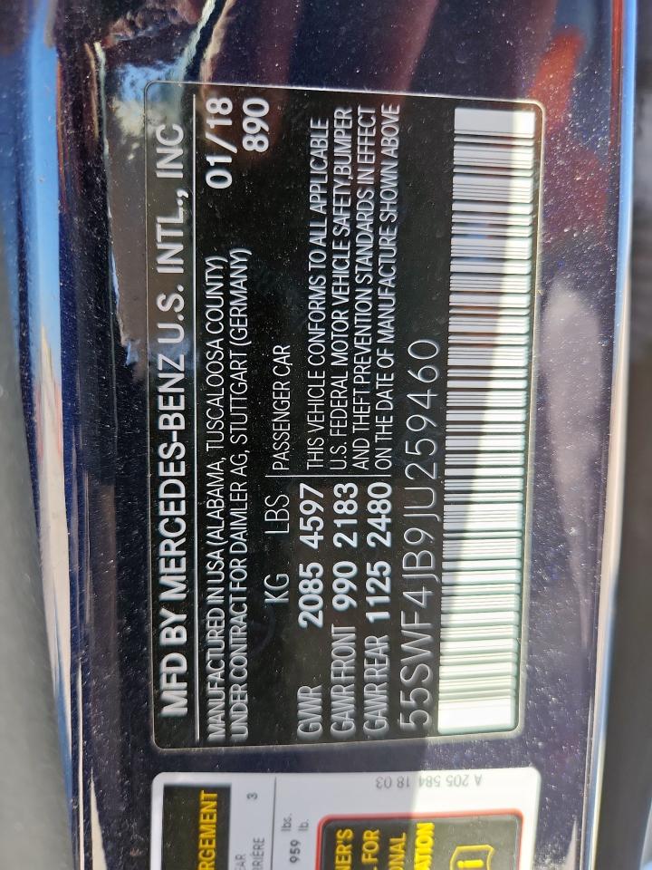 2018 Mercedes-Benz C 300 VIN: 55SWF4JB9JU259460 Lot: 84565205