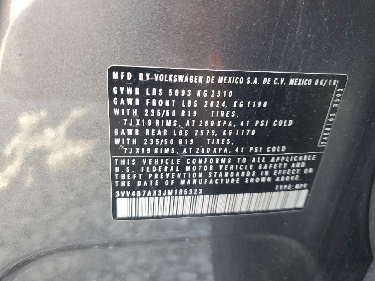 2018 Volkswagen Tiguan Sel Premium VIN: 3VV4B7AX3JM185323 Lot: 81655495