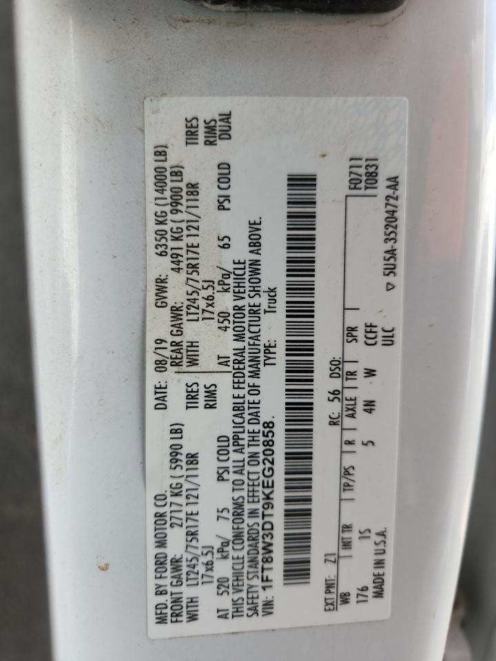 2019 Ford F350 Super Duty VIN: 1FT8W3DT9KEG20858 Lot: 71185655
