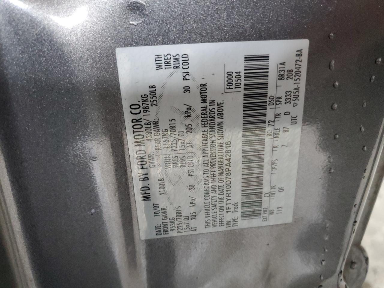 2008 Ford Ranger VIN: 1FTYR10D78PA42816 Lot: 83980775