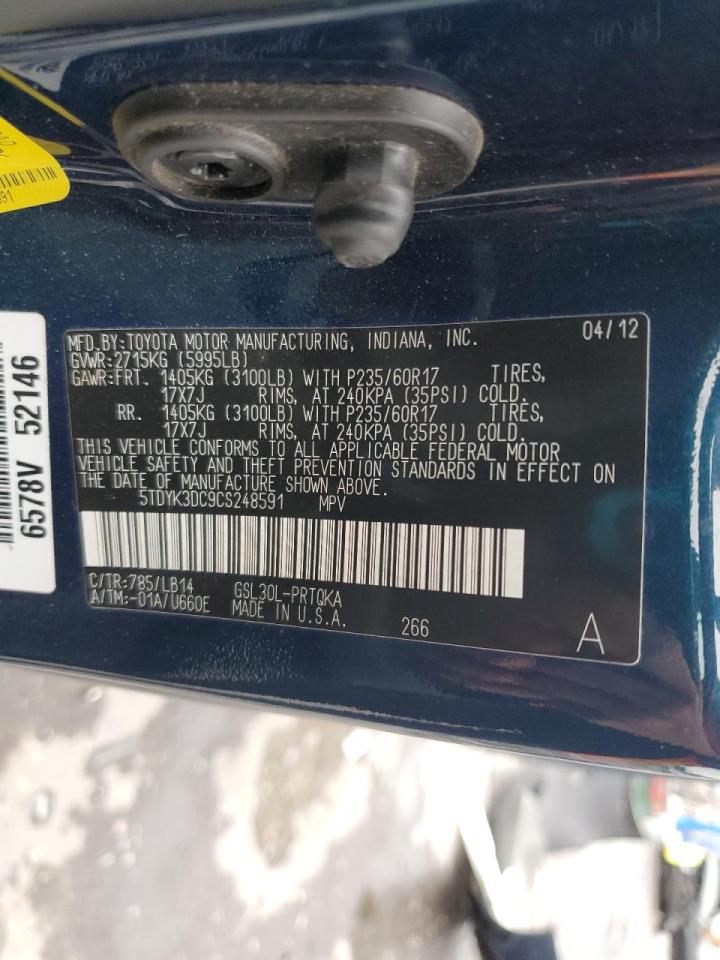 2012 Toyota Sienna Xle VIN: 5TDYK3DC9CS248591 Lot: 72046695