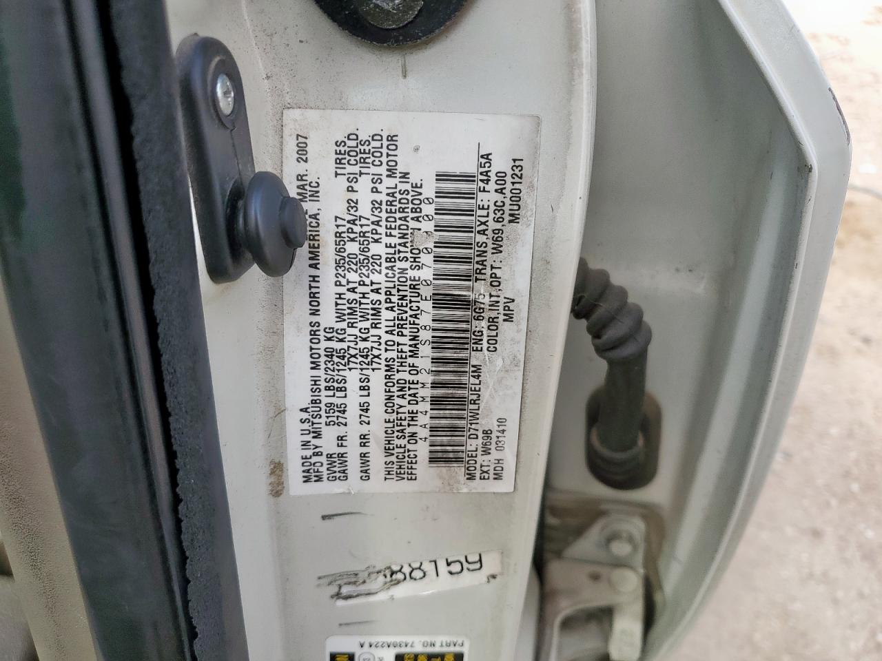 2007 Mitsubishi Endeavor Ls VIN: 4A4MM21S87E070000 Lot: 80704155