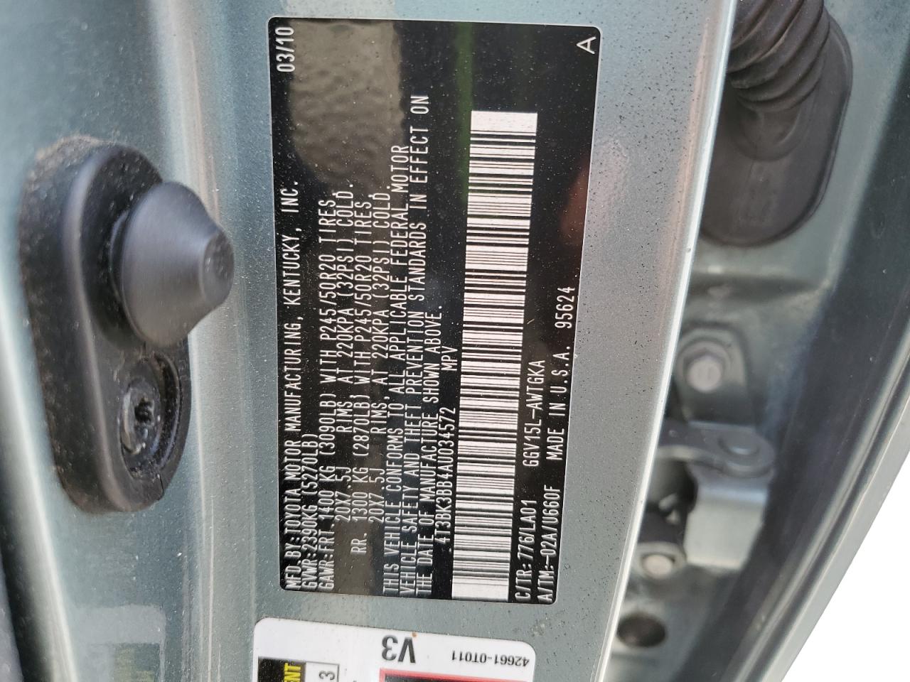 2010 Toyota Venza VIN: 4T3BK3BB4AU034572 Lot: 71155925