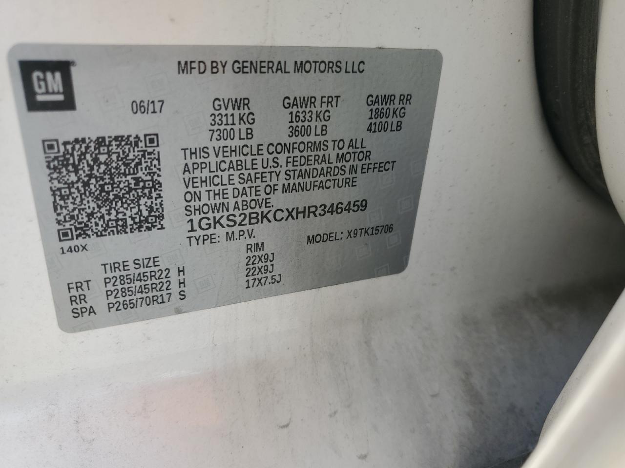 2017 GMC Yukon Slt VIN: 1GKS2BKCXHR346459 Lot: 71903335