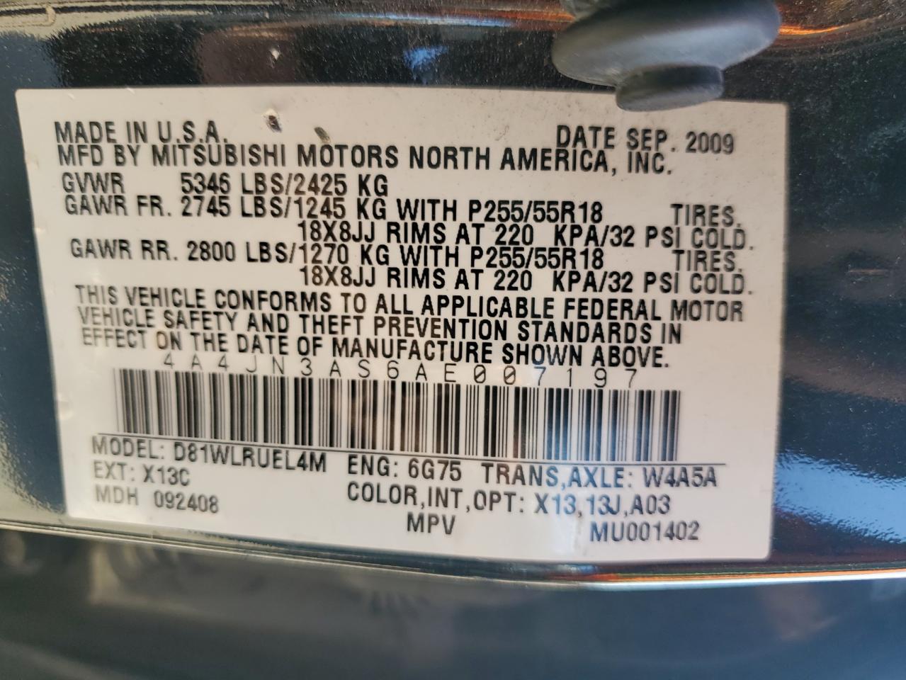 2010 Mitsubishi Endeavor Se VIN: 4A4JN3AS6AE007197 Lot: 70834625