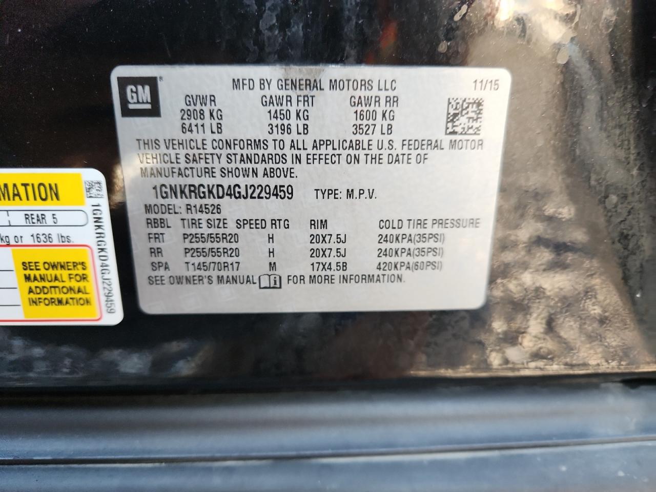 2016 Chevrolet Traverse Lt VIN: 1GNKRGKD4GJ229459 Lot: 82063585