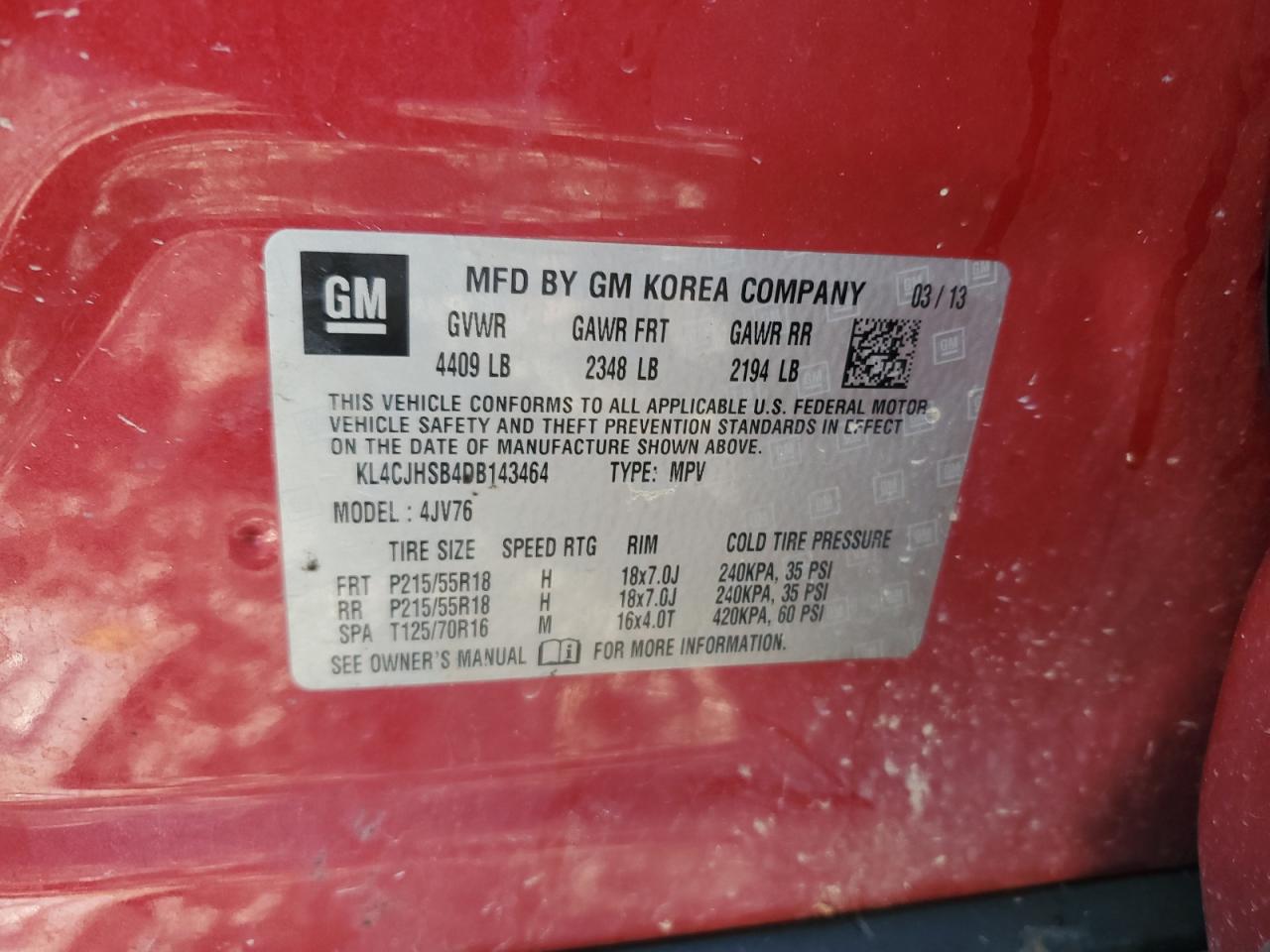 2013 Buick Encore Premium VIN: KL4CJHSB4DB143464 Lot: 82145435