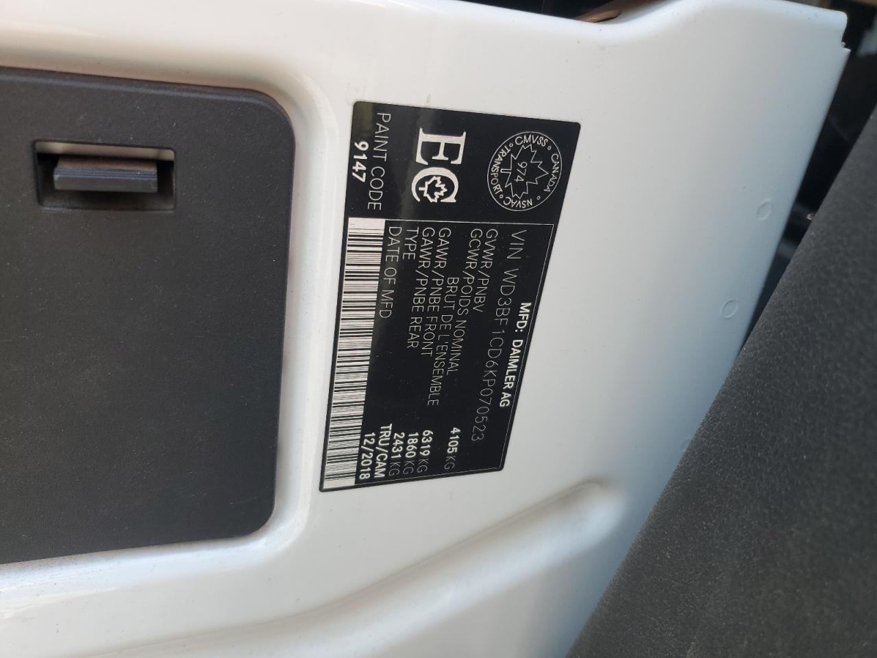 2019 Mercedes-Benz Sprinter 2500/3500 VIN: WD3BF1CD6KP070523 Lot: 80707065