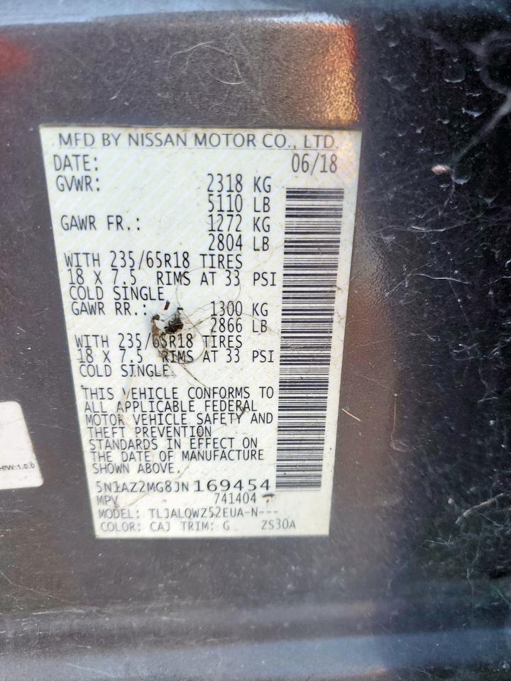 2018 Nissan Murano S VIN: 5N1AZ2MG8JN169454 Lot: 80081365