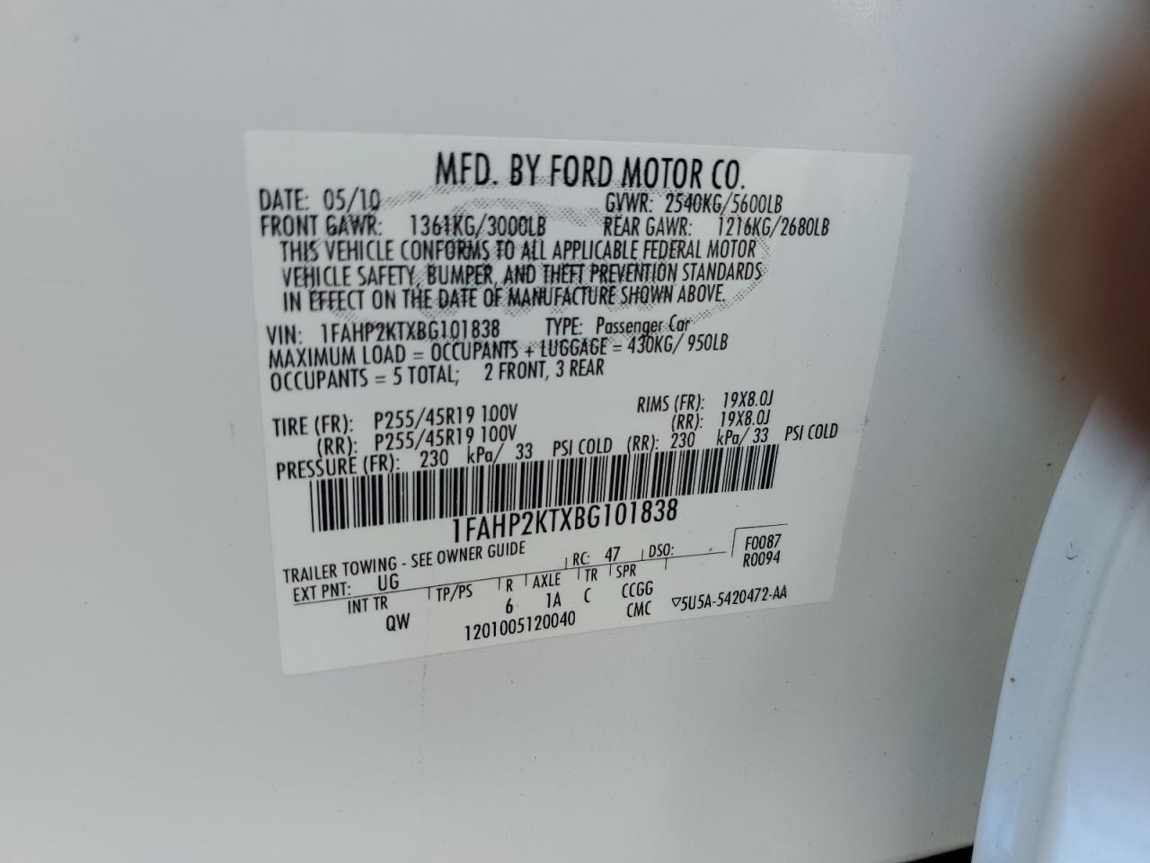 2011 Ford Taurus Sho VIN: 1FAHP2KTXBG101838 Lot: 71465005