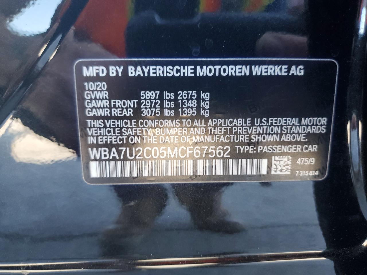 2021 BMW 750 Xi VIN: WBA7U2C05MCF67562 Lot: 84580235
