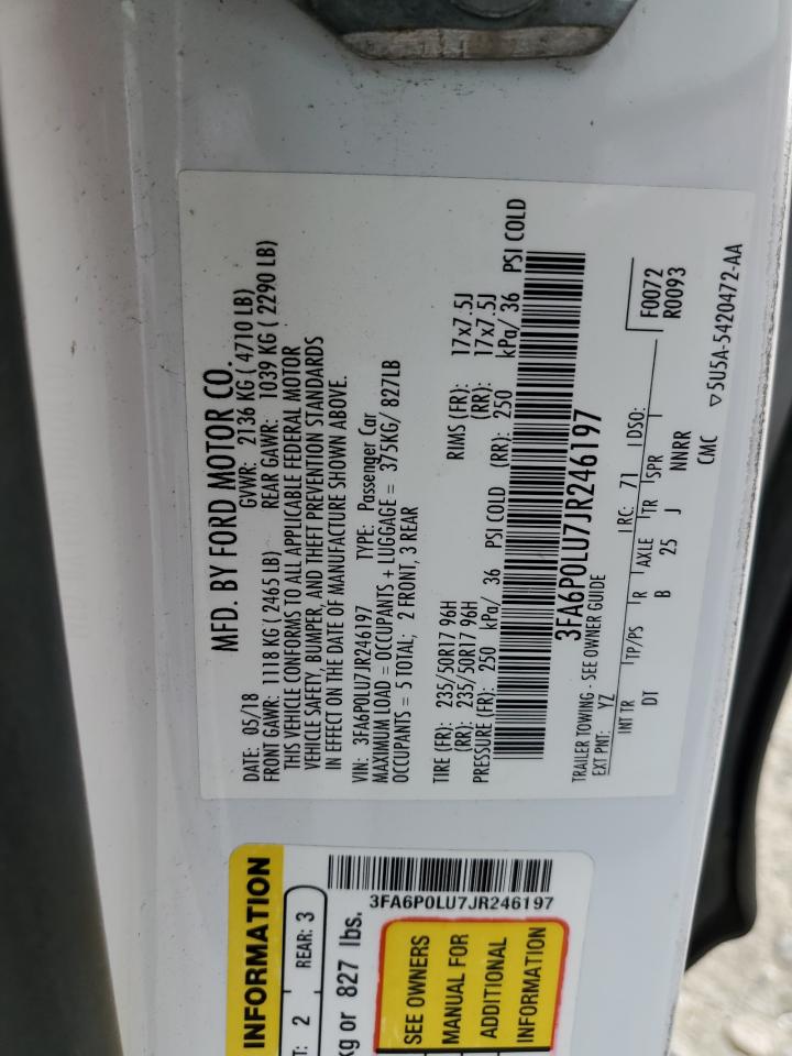 2018 Ford Fusion Se Hybrid VIN: 3FA6P0LU7JR246197 Lot: 81269705