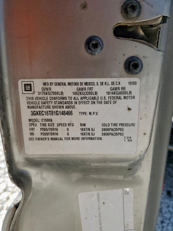 2001 GMC Yukon Xl C1500 VIN: 3GKEC16T81G148466 Lot: 81295105