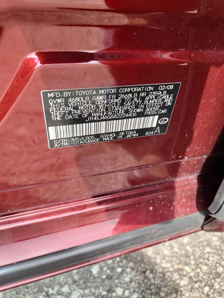 2008 Lexus Es 350 VIN: JTHBJ46G682224406 Lot: 84276065