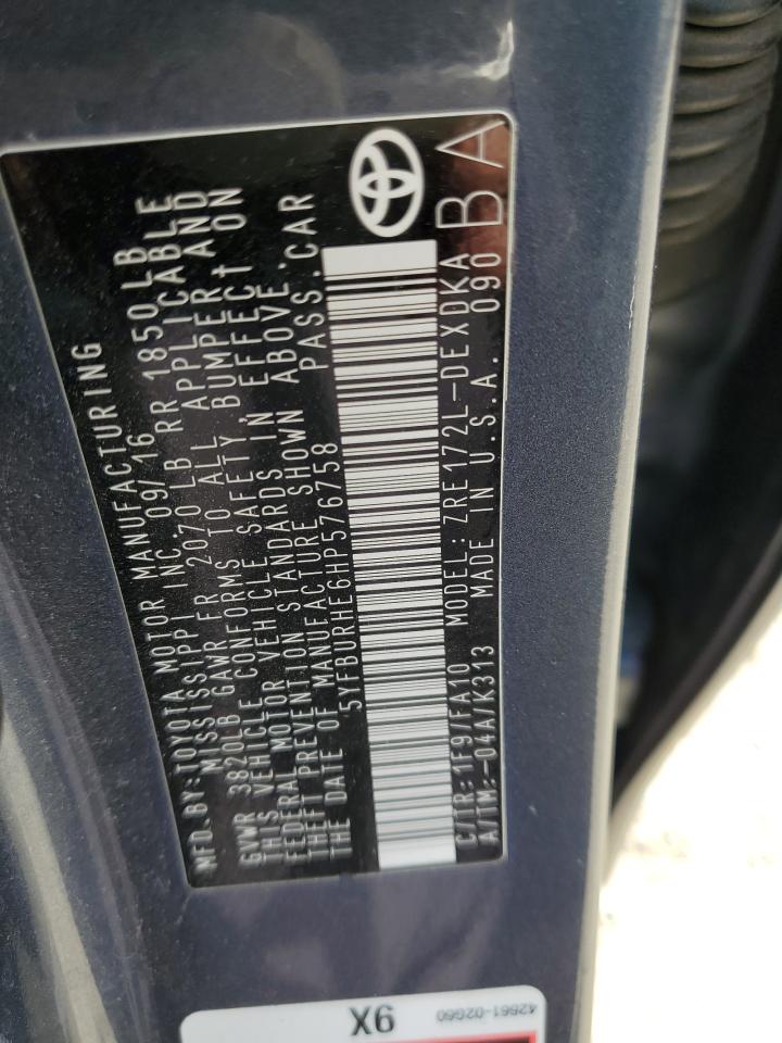 2017 Toyota Corolla L VIN: 5YFBURHE6HP576758 Lot: 81947445