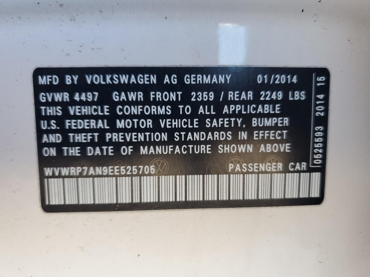 2014 Volkswagen Cc Luxury VIN: WVWRP7AN9EE525705 Lot: 81225055