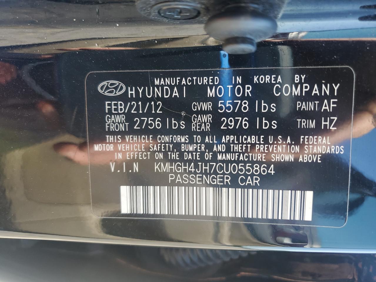 2012 Hyundai Equus Signature VIN: KMHGH4JH7CU055864 Lot: 71779985
