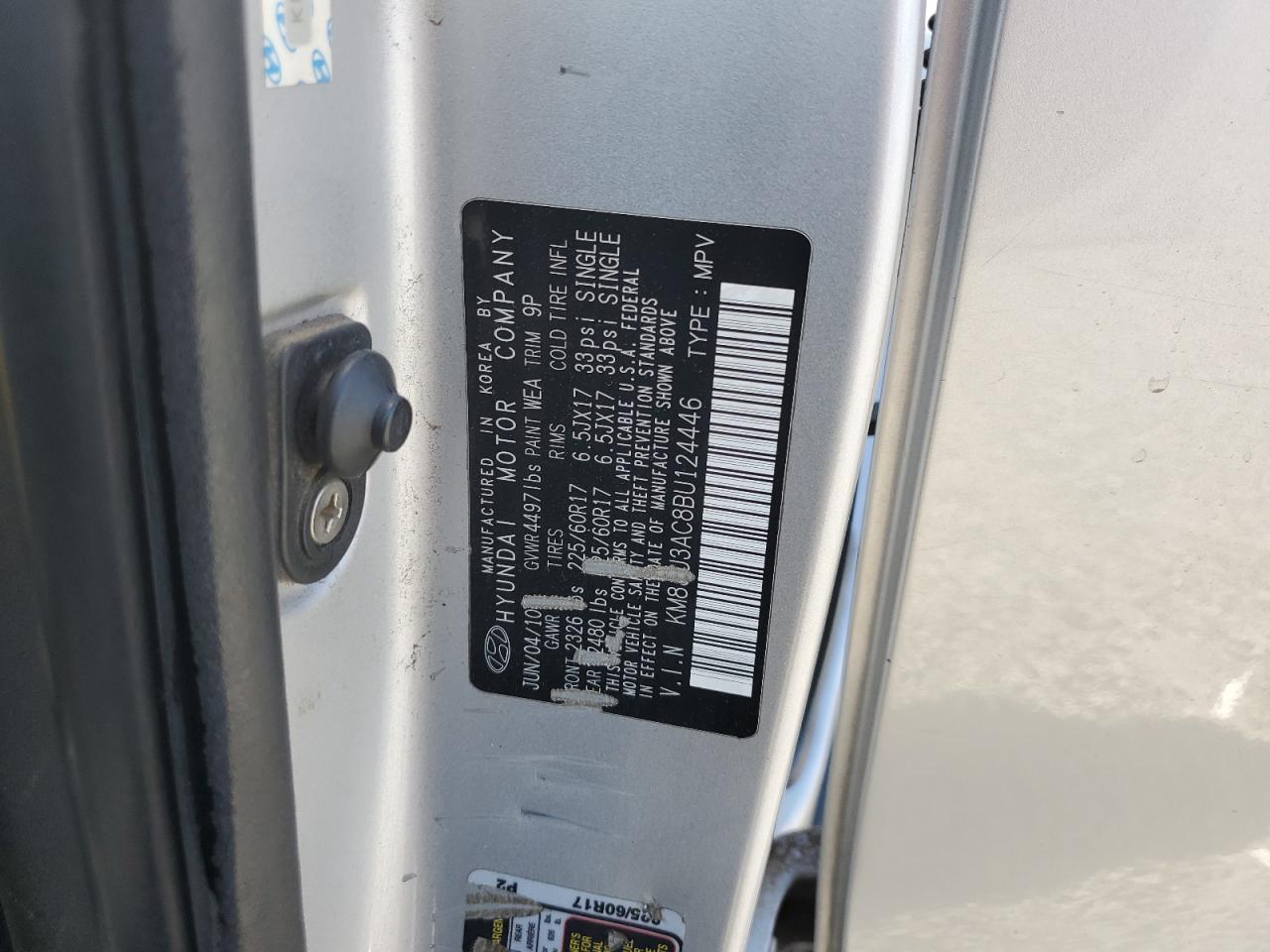 2011 Hyundai Tucson VIN: KM8JU3AC8BU124446 Lot: 80501585