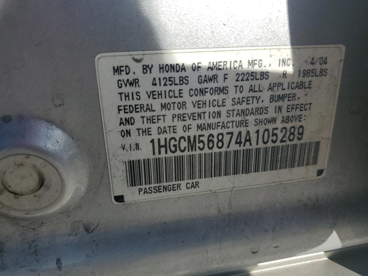 2004 Honda Accord Ex VIN: 1HGCM56874A105289 Lot: 81850415