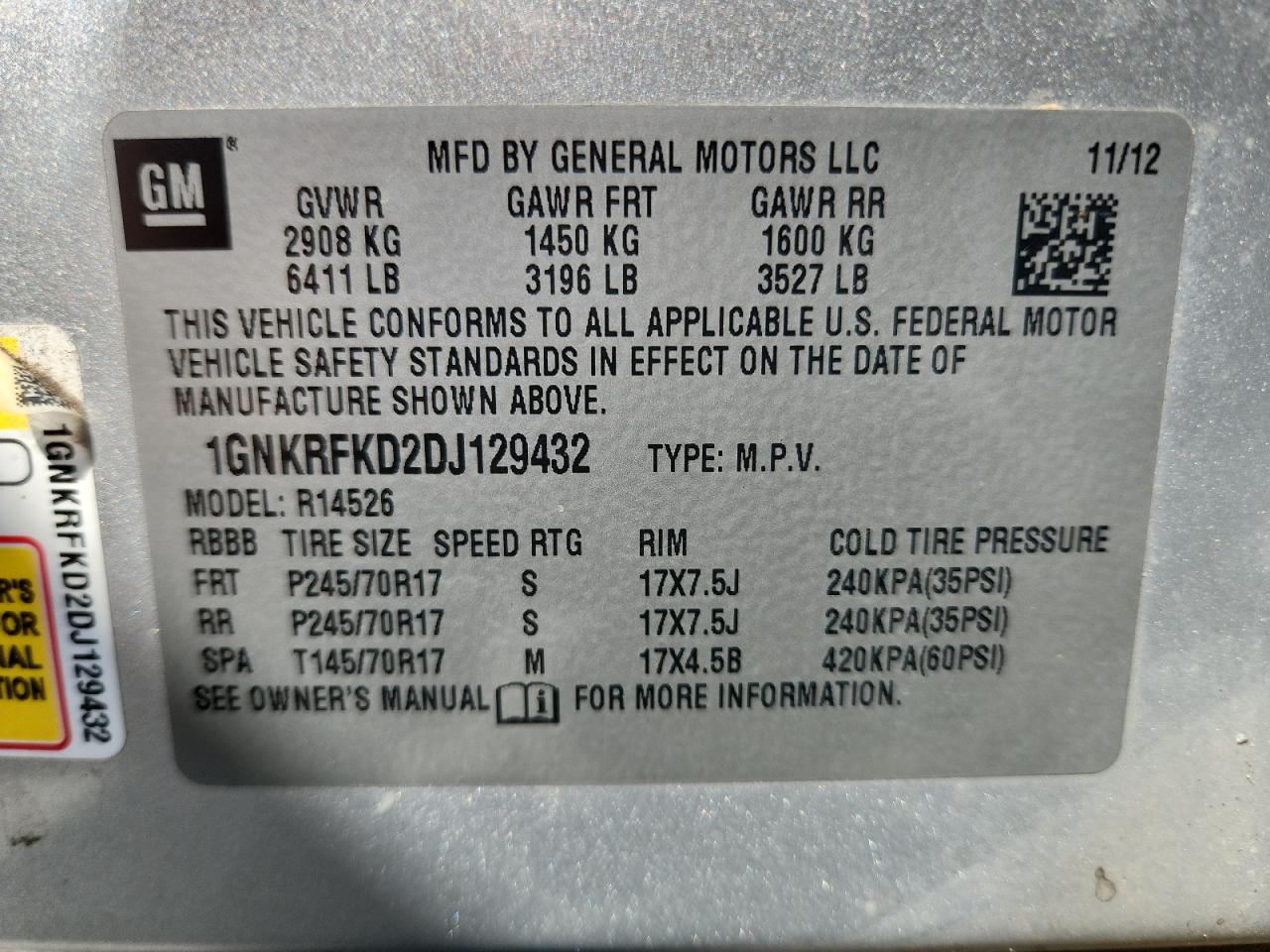 2013 Chevrolet Traverse Ls VIN: 1GNKRFKD2DJ129432 Lot: 80570435