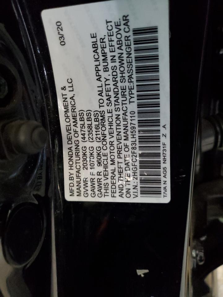 2020 Honda Civic Sport VIN: 2HGFC2F83LH597110 Lot: 71211575