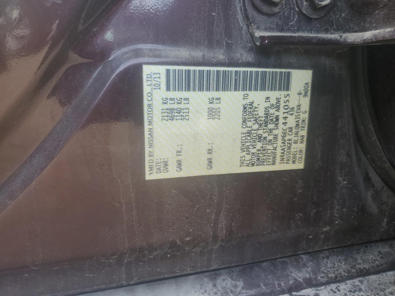 2014 Nissan Maxima S VIN: 1N4AA5AP6EC441055 Lot: 81753735