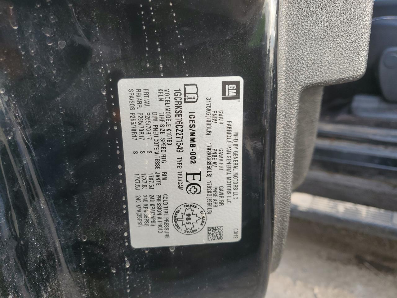 2012 Chevrolet Silverado K1500 Lt VIN: 1GCRKSE76CZ271549 Lot: 80375495