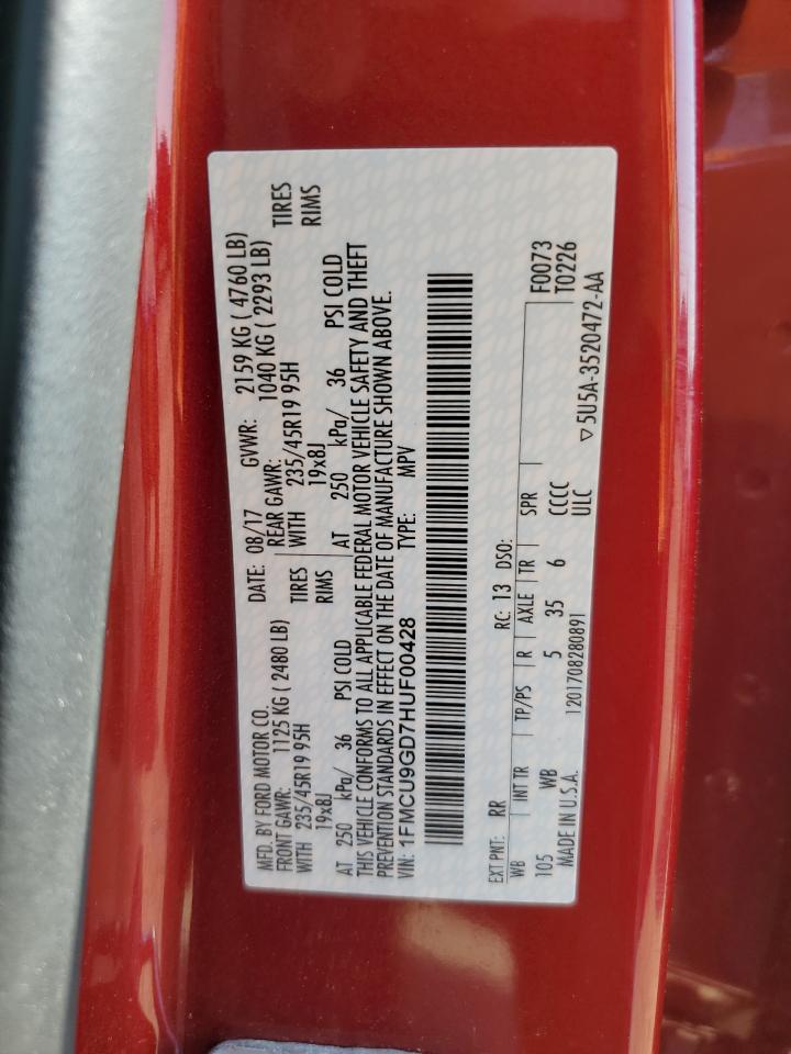 2017 Ford Escape Se VIN: 1FMCU9GD7HUF00428 Lot: 71556145