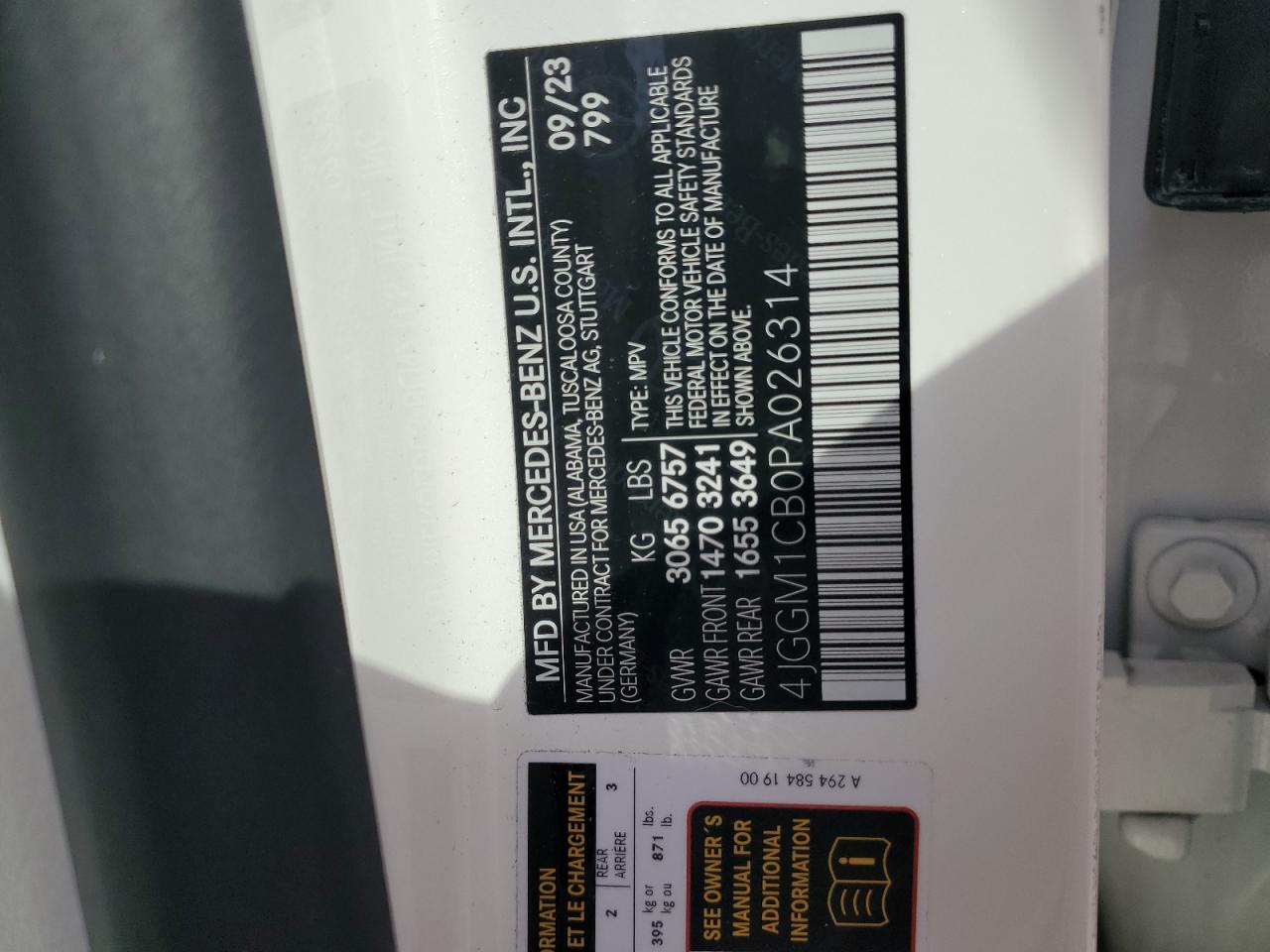 2023 Mercedes-Benz Eqe Suv 350 4Matic VIN: 4JGGM1CB0PA026314 Lot: 80743635