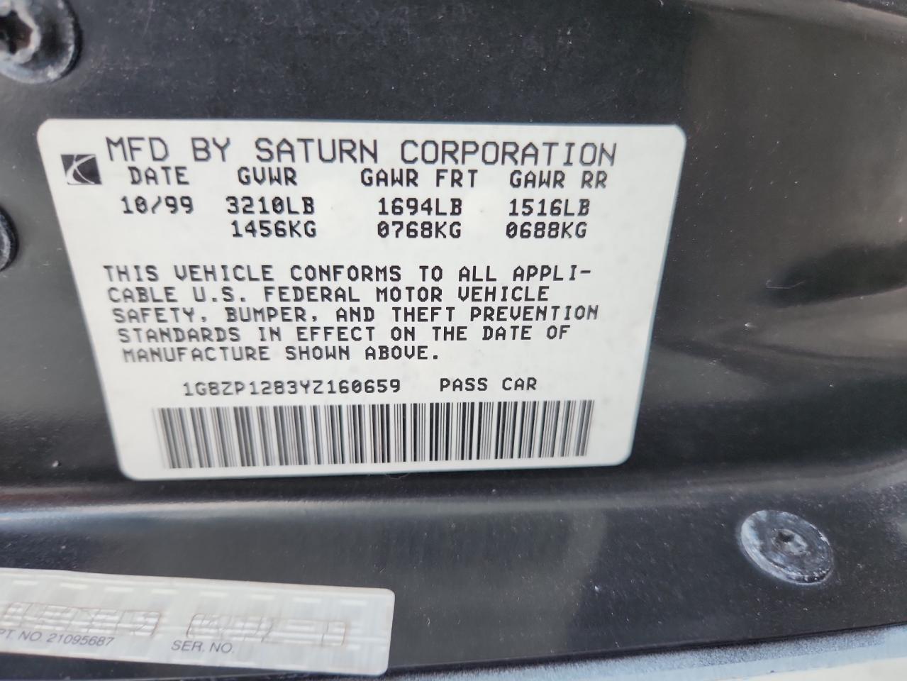 2000 Saturn Sc1 VIN: 1G8ZP1283YZ160659 Lot: 80305285