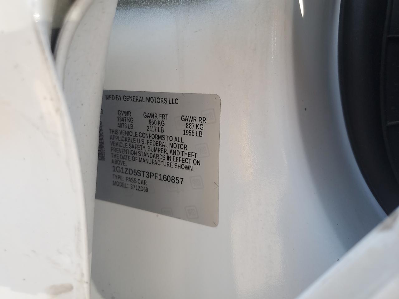 2023 Chevrolet Malibu Lt VIN: 1G1ZD5ST3PF160857 Lot: 71870885