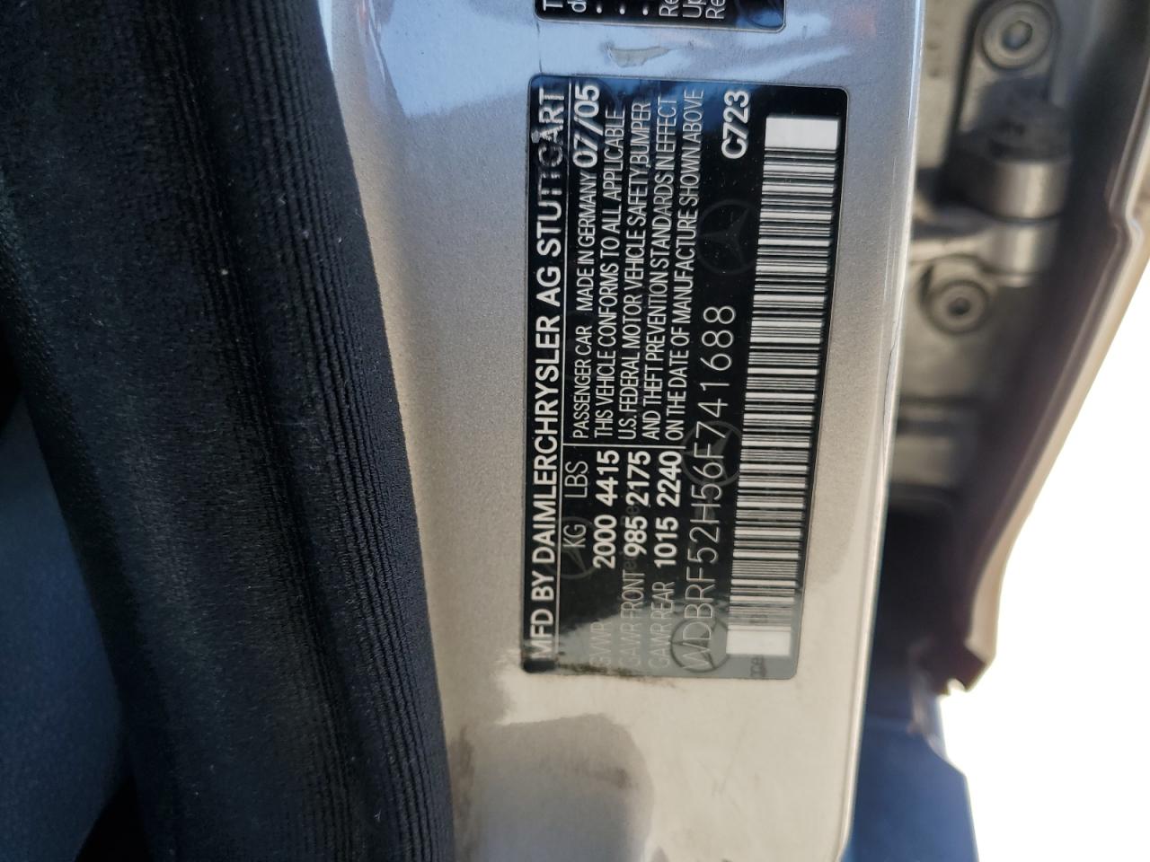 2006 Mercedes-Benz C 230 VIN: WDBRF52H56F741688 Lot: 71673215