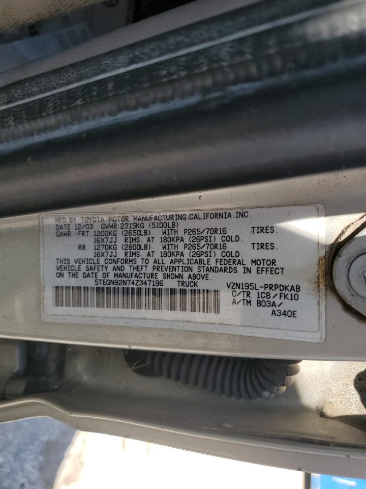 2004 Toyota Tacoma Double Cab Prerunner VIN: 5TEGN92N74Z347196 Lot: 84429055