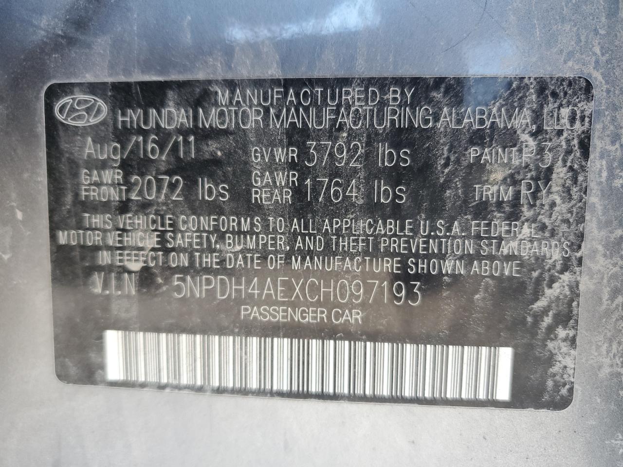 2012 Hyundai Elantra Gls VIN: 5NPDH4AEXCH097193 Lot: 81739795