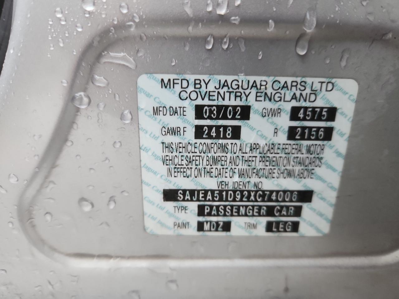 2002 Jaguar X-Type 2.5 VIN: SAJEA51D92XC74006 Lot: 83846945