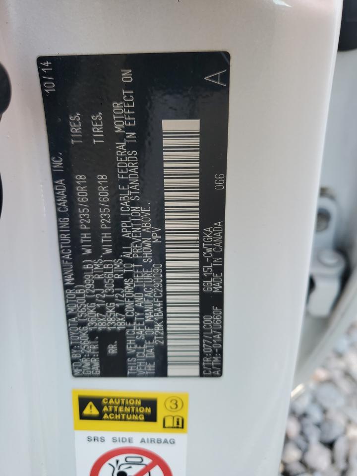 2015 Lexus Rx 350 Base VIN: 2T2BK1BA4FC290090 Lot: 80824065