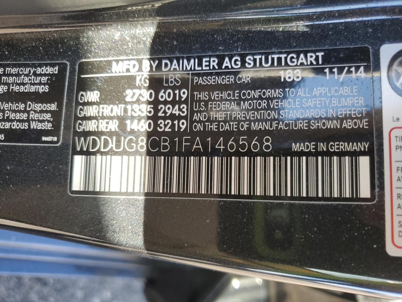 2015 Mercedes-Benz S 550 VIN: WDDUG8CB1FA146568 Lot: 84041015