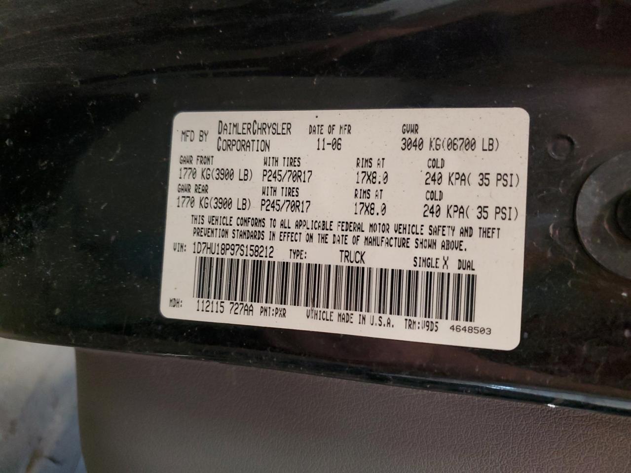 2007 Dodge Ram 1500 St VIN: 1D7HU18P97S158212 Lot: 80717225