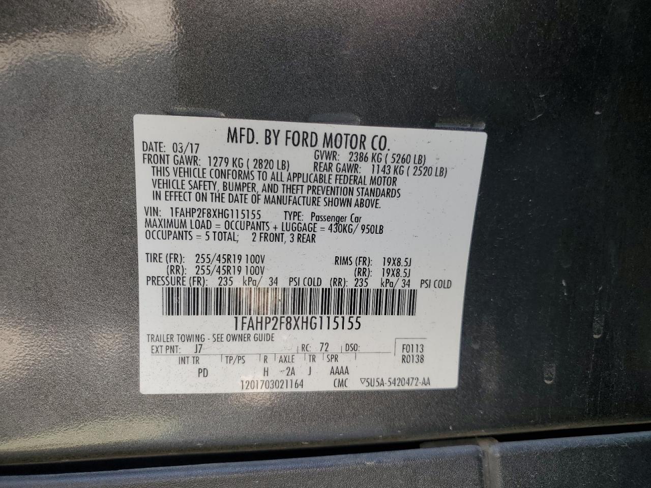 2017 Ford Taurus Limited VIN: 1FAHP2F8XHG115155 Lot: 71667635