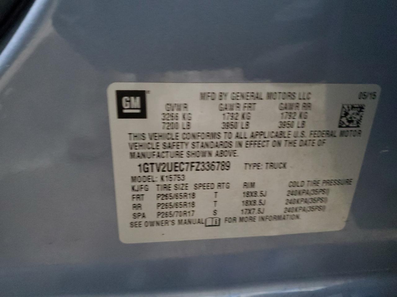 2015 GMC Sierra K1500 Sle VIN: 1GTV2UEC7FZ336789 Lot: 80890455