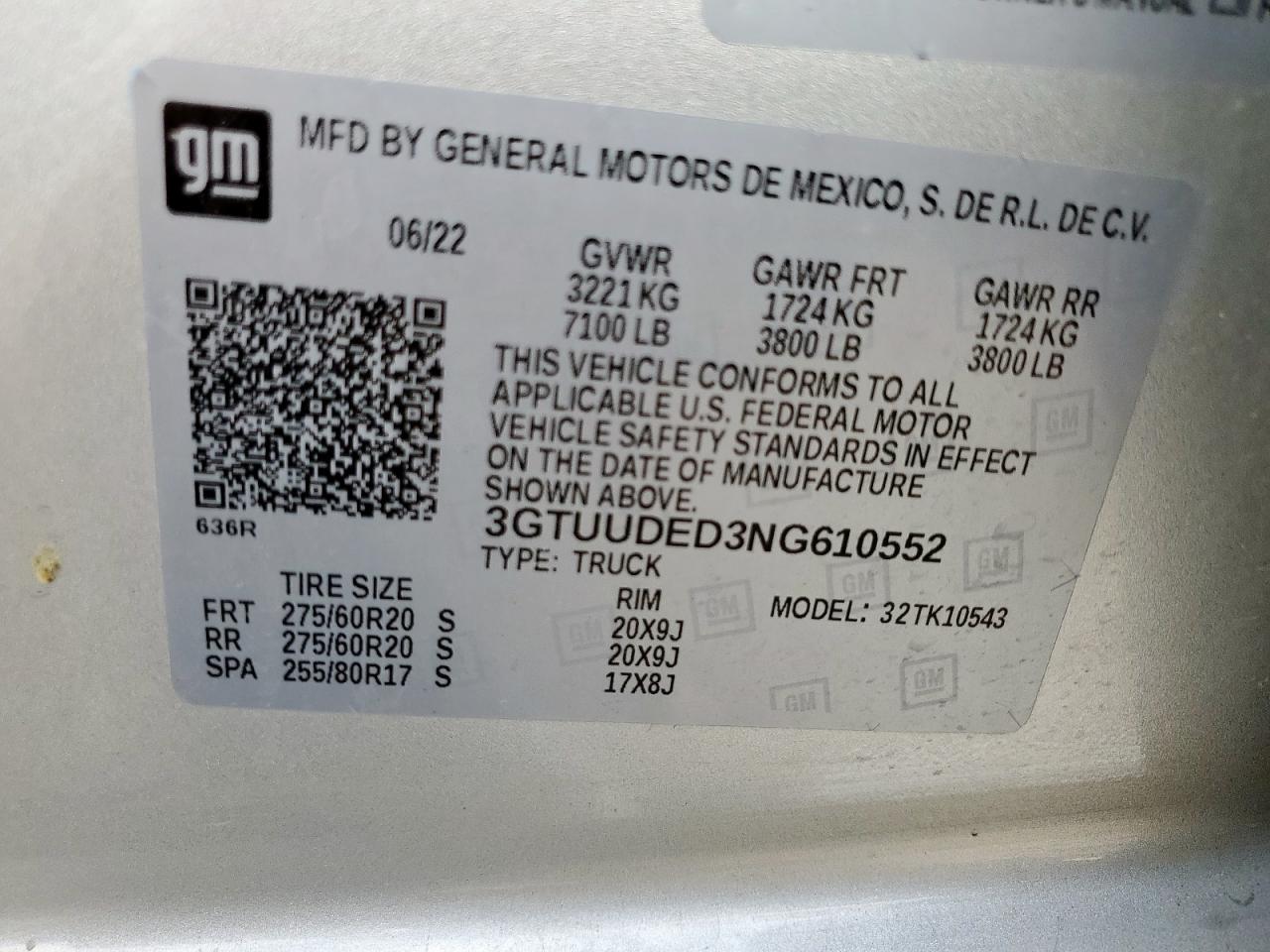 2022 GMC Sierra K1500 Slt VIN: 3GTUUDED3NG610552 Lot: 84279285