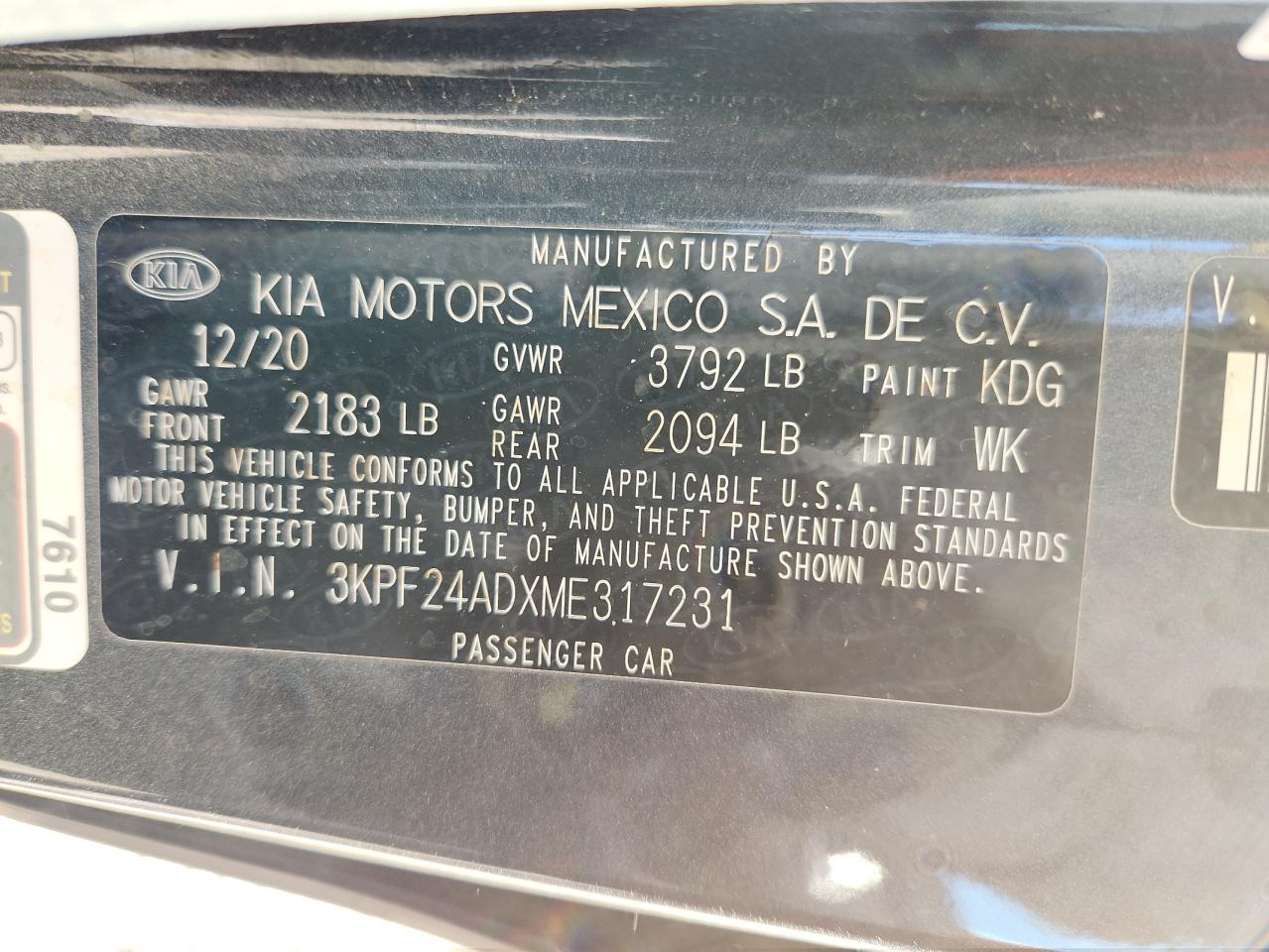 2021 Kia Forte Fe VIN: 3KPF24ADXME317231 Lot: 72066875