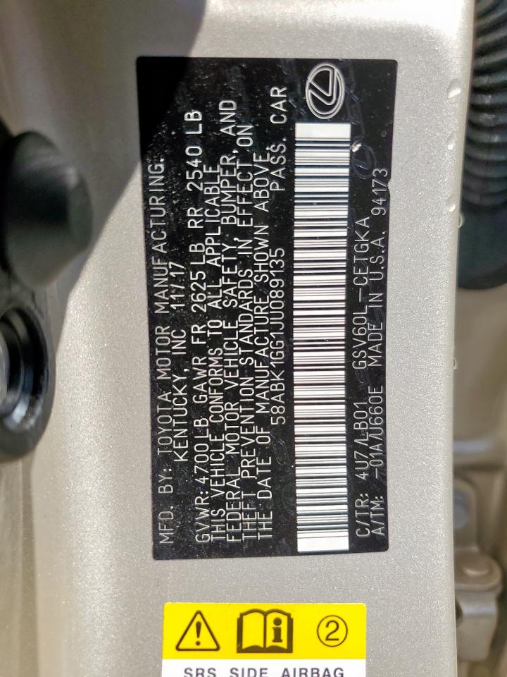 2018 Lexus Es 350 VIN: 58ABK1GG1JU089135 Lot: 71506205