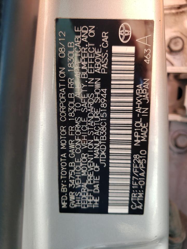 2012 Toyota Prius C VIN: JTDKDTB38C1518944 Lot: 80926965